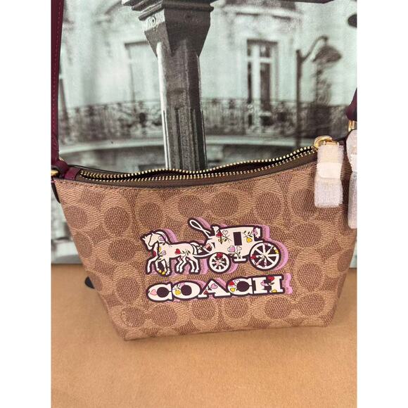 Coach CX606 Zip Top Crossbody Bag Signature Canvas With Horse And Carriage - Picture 3 of 5